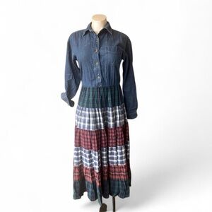 Vintage 90s Robbie Bee Red and Black Tiered Plaid Maxi Dress